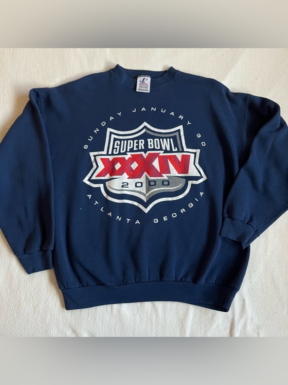 Vintage Y2K Athletic Navy Super Bowl XXXIV 2000 Atlanta Crewneck Sweatshirt